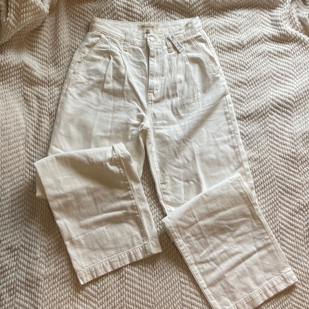 NWT White Madewell Jeans - trendy baggy straight jeans in white pleated
